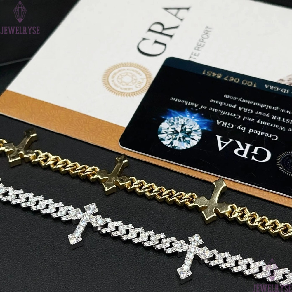 6mm Hip Hop Style Cross Cuban Link Bracelet Rappers 925 Silver Iced out Moissanite Pass Diamond Tester Jewelry for Men Women