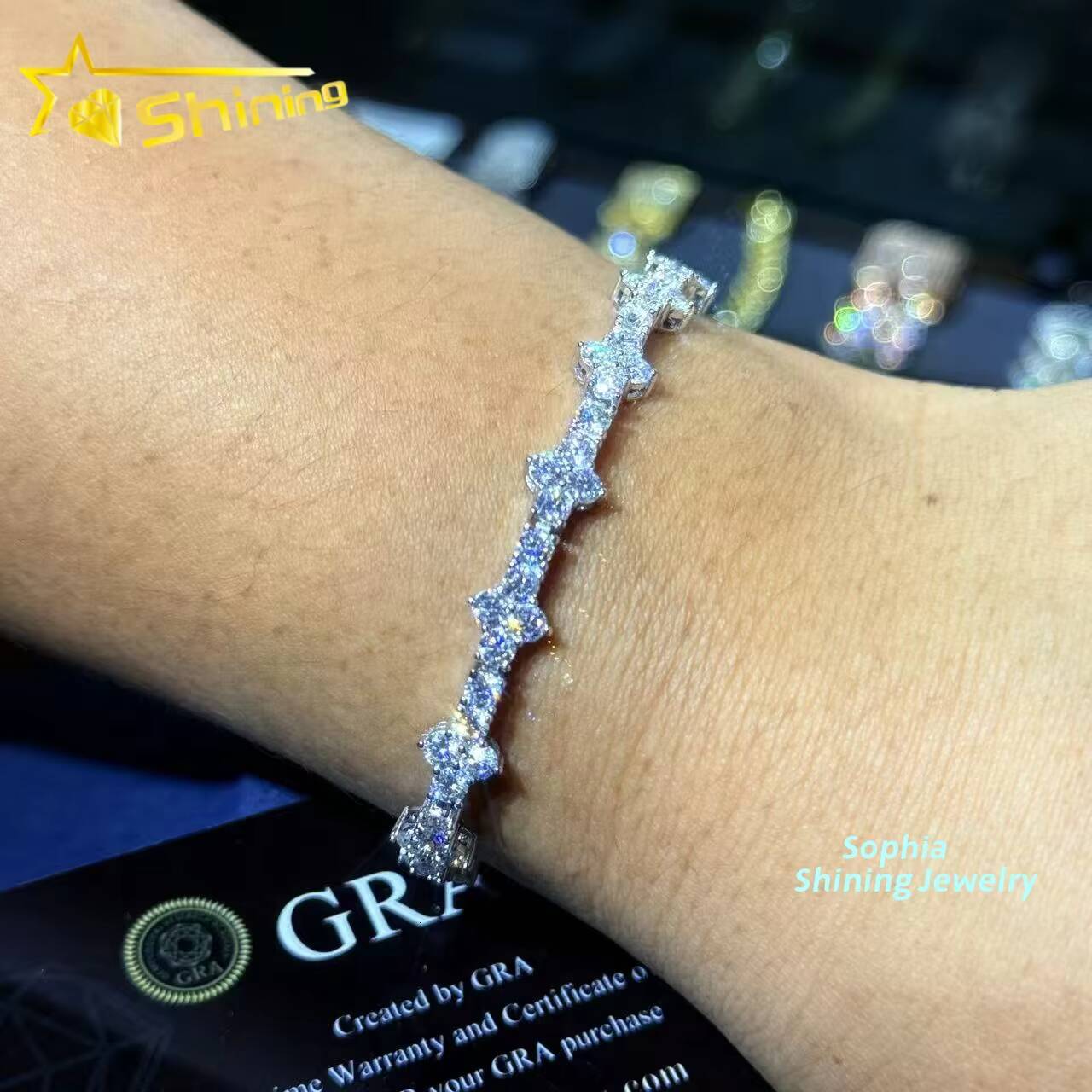 New Arrival Fashion Femme Design 925 SteRling Silver VVS Moissanite Diamond Iced Out Cross Tennis Chain Bracelet