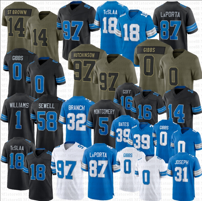 Jahmyr Gibbs Penei Sewell Amon-Ra St. Brown Laporta Football Jersey TeSlaa Sanders Williams Jared Goff Campbell Montgomery Arnold Brian Branch Anzalone Joseph Bates
