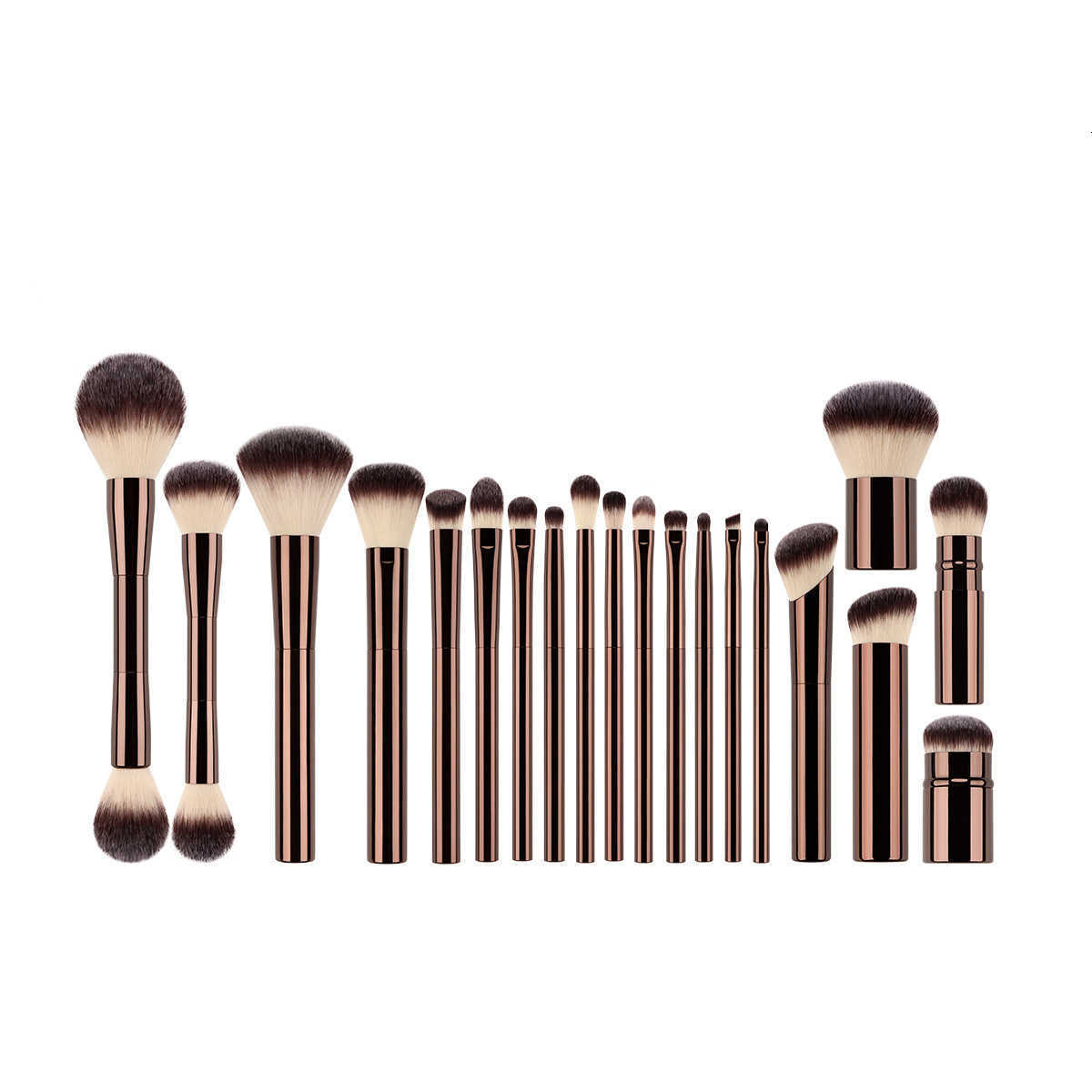 20pcs/set Pro Makeup Brushes Double Ended Foundation Concealers B Eye Shadows Brush for Liquid Cream Powder Blending W250605