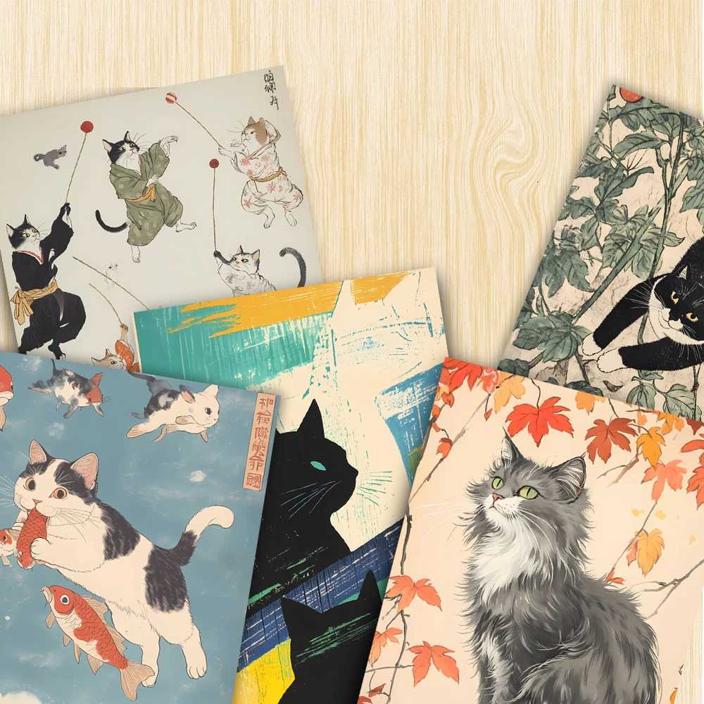 32pcs Japanese Cat Postcards Ukiyo-E Style Cute Cat Posters Living Ro Decor Stickers Bedro Decoration High Quality Card H251210