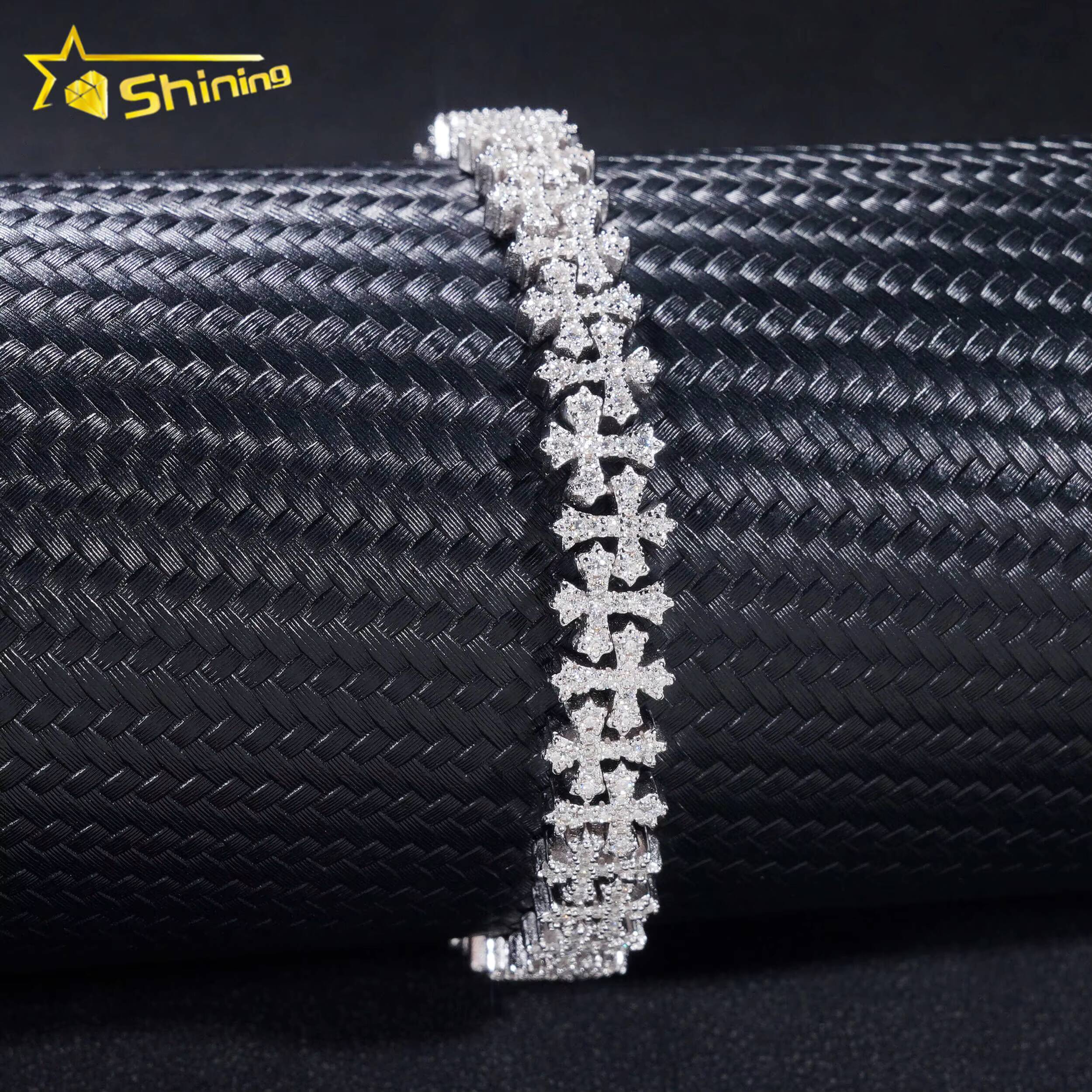 Pass Diamond Tester Silver 925 Gold Plated Hip Hop Jewelry Custom VVS Moissanite Cuban Link Chain Cross Bracelet