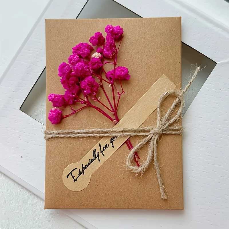 Handmade Kraft Paper Greeting Cards with Flowers For Birthday Christmas - Thank You and Blessing Cards Featuring An Angel Theme H251210