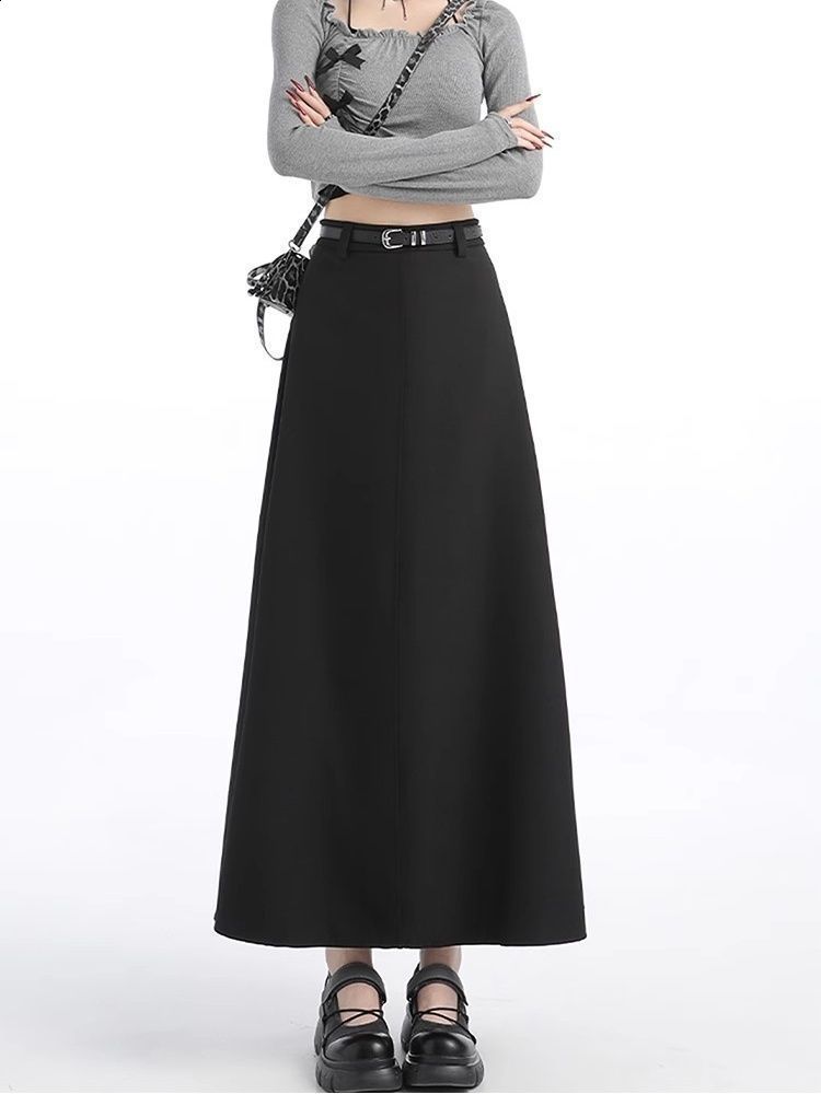Winter Wool Maxi Womens Retro Long Skirt with High Waist Fashion Street Clothing A-line Solid Jupe Womens 240924