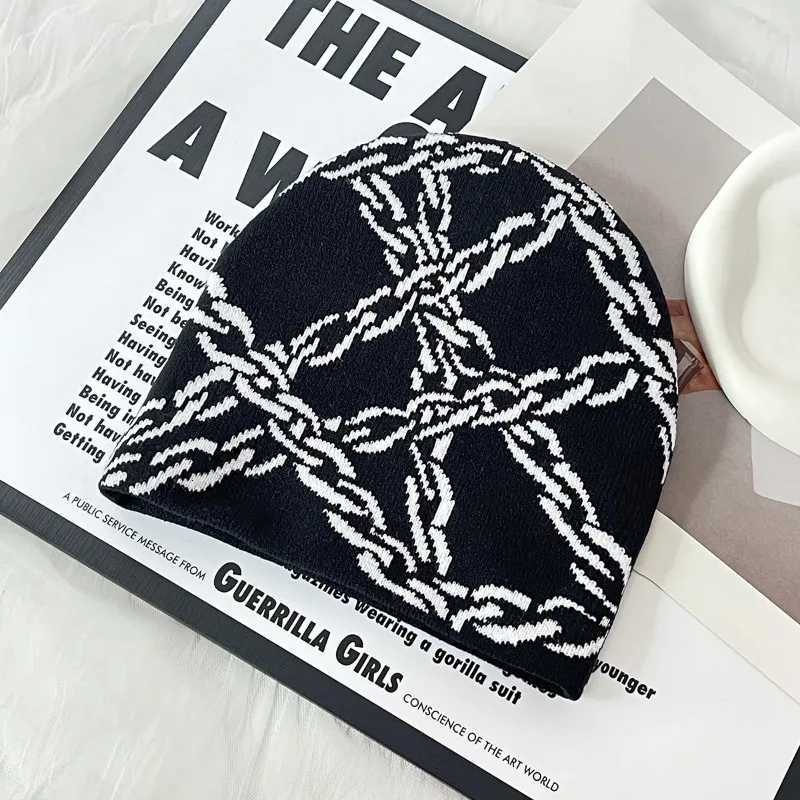 Luxury Chain Pattern Knitted Hat Casual Hip-hop Outdoor Sports Trend Comfortable Warm Hat Personalized Fashion Beanie Gift Fashion Y251209
