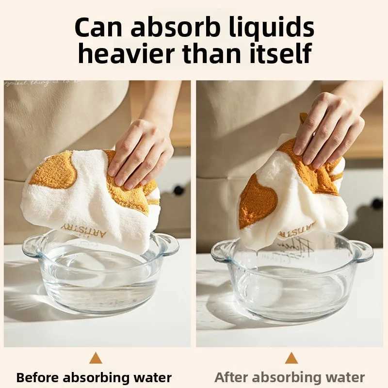 Cat-Print Hand Towel Hanging Washcloth Childrens Adorable Coral Fleece Towel Kitchen Ultra-Absorbent Thickened Dishcloth C251210