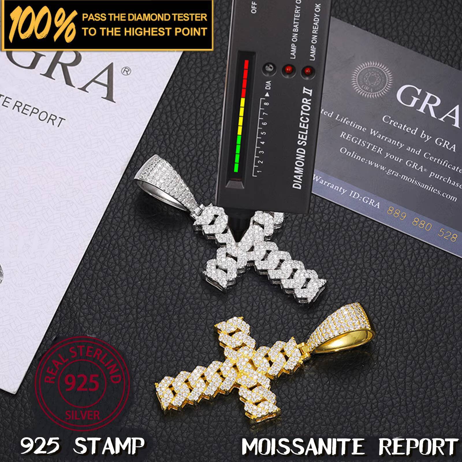 Bling Jewelry for Men Women Gift Gold Plated 925 Sterling Silver Hiphop Cross Pendant D Color Moissanite Hiphop Necklace