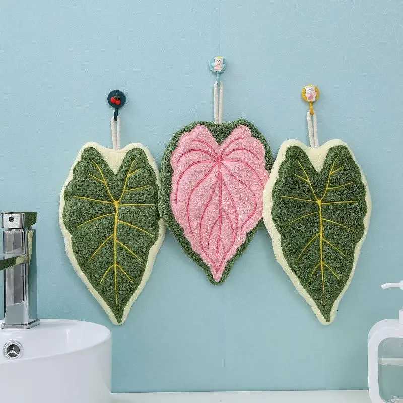 1Pcs Leaf Wipe Hand Towel Hanging Coral Fluff Handkerchief Kitchen Cleaning Rag Soft Absorbent Plant Hand Towels For Bathroom C251210