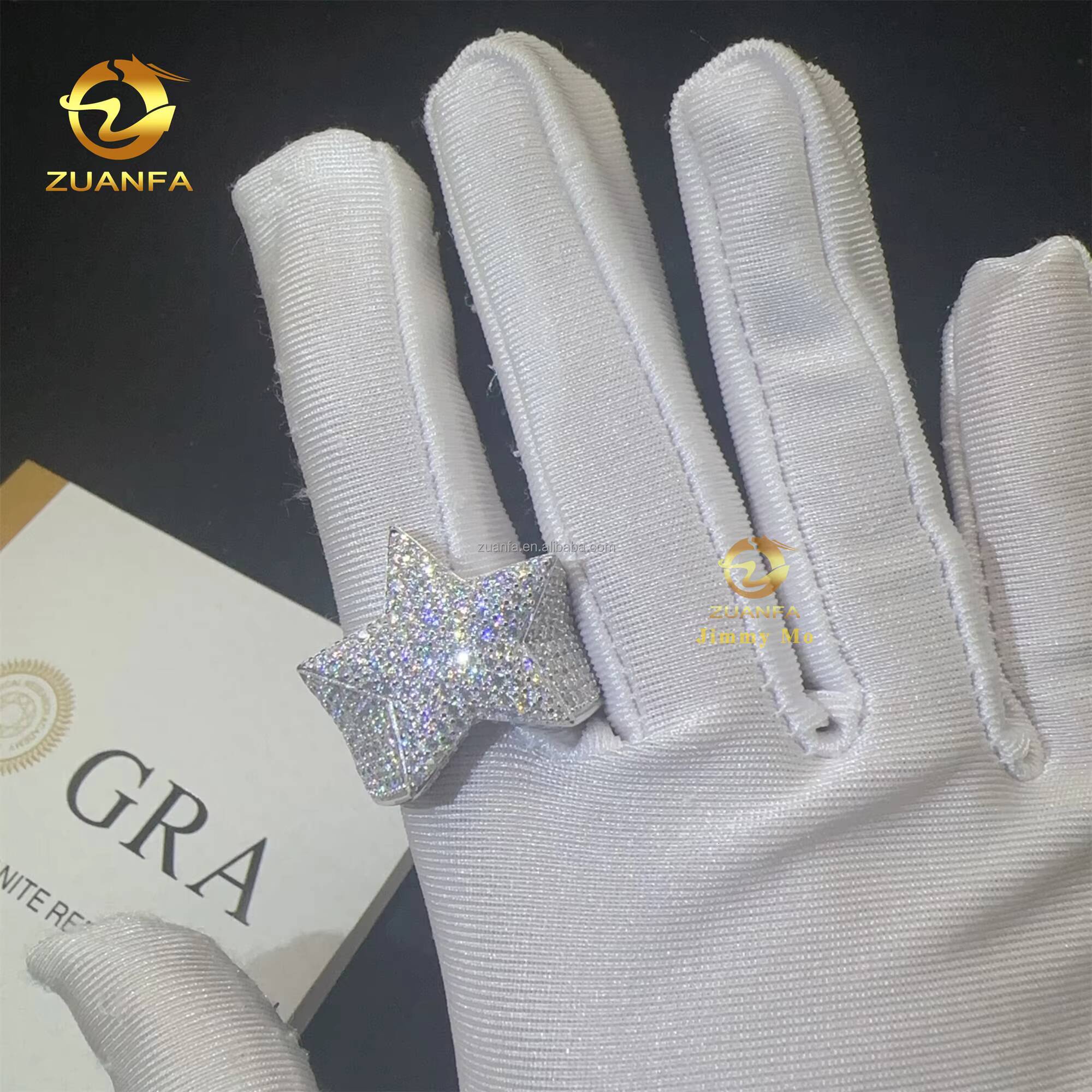 Drop Shipping Rapper Luxury 925 Silver Rapper Style Hip Hop Iced Out Lab Grown Moissanite Diamond Man Ring Star Shape Ring