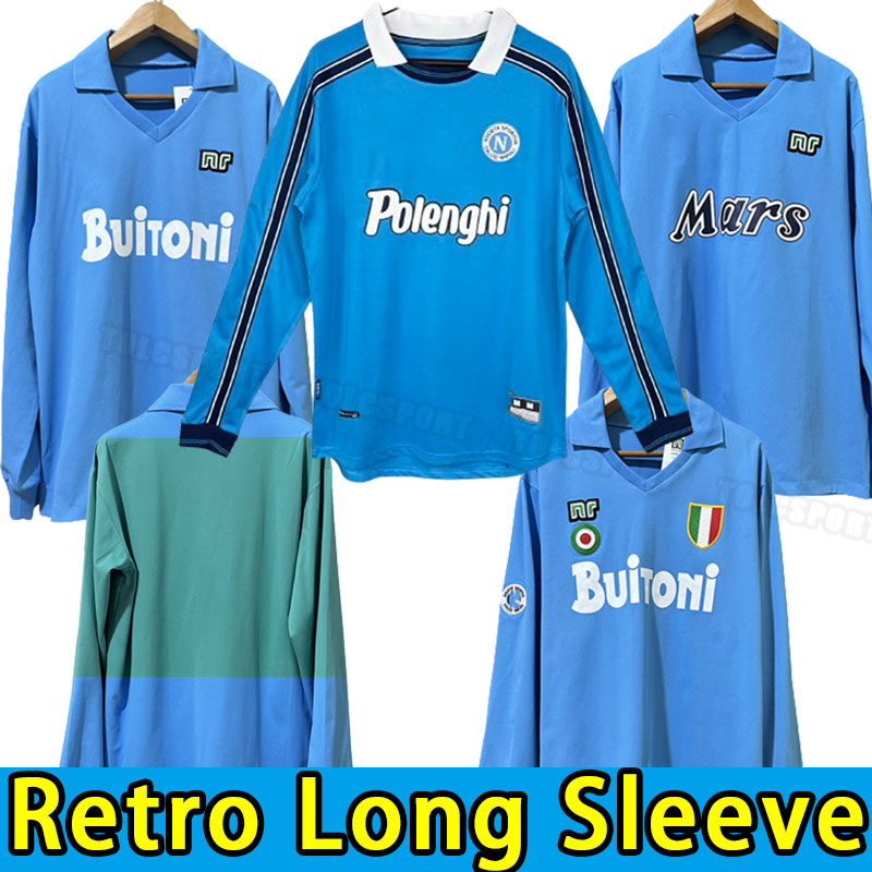 Long Sleeve Napoli Retro Soccer Jerseys Coppa Italia SSC Napolis Maradona 10 Calcio kits Classic Vintage Neapolitan Football 86 87 88 89 1986 1987 1988 1989 1998 1999