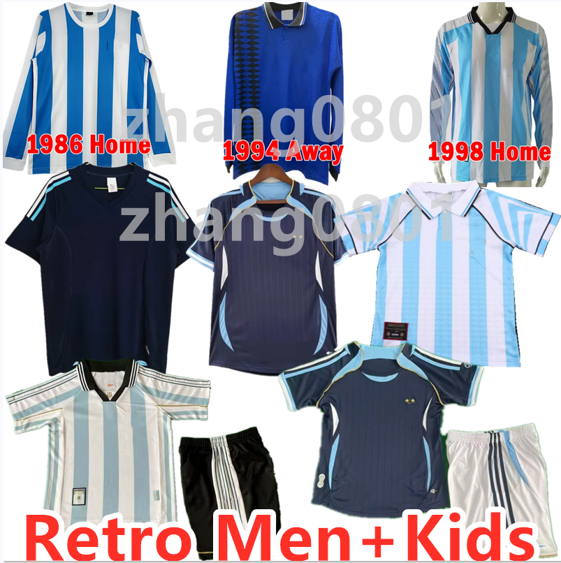 1978 1986 1998 1996 2001 2002 2006 Retro ArgentinaS long sleeves Home and Away Soccer Jerseys MESSI KUN AGUERO uniform men's and children's set football shirt 16-4XL