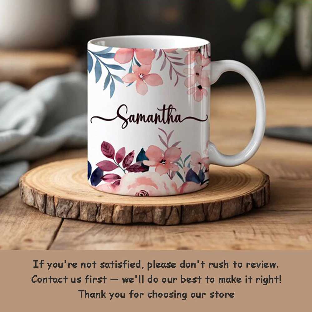 Customized Name Ceramic Mug Personzed Cherry Blossom Design Coffee Cup Pink Flower Mug Christmas Gift for Mom or Friend C251210