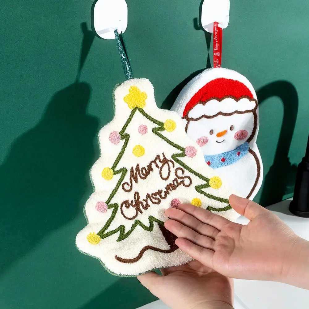1pc Christmas hand towel hanging household hand towel kitchen and bathroom quick drying coral fleece Christmas towel C251210