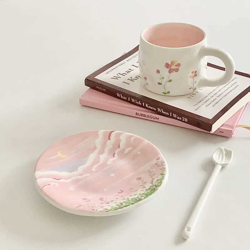 Korean-style Pink Coffee Cup Ins Style Ceramic Cup and Saucer Set Mug Hand-painted Lovely Girl Heart Afternoon Tea Heart Plate C251210