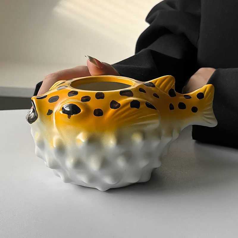 Creative Hawaii Tiki Ceramic Cup Personzed Bar Animal Cocktail Cup Tiki Cup Cute Pufferfish Tiki Mug Party Cocktail Glass C251210
