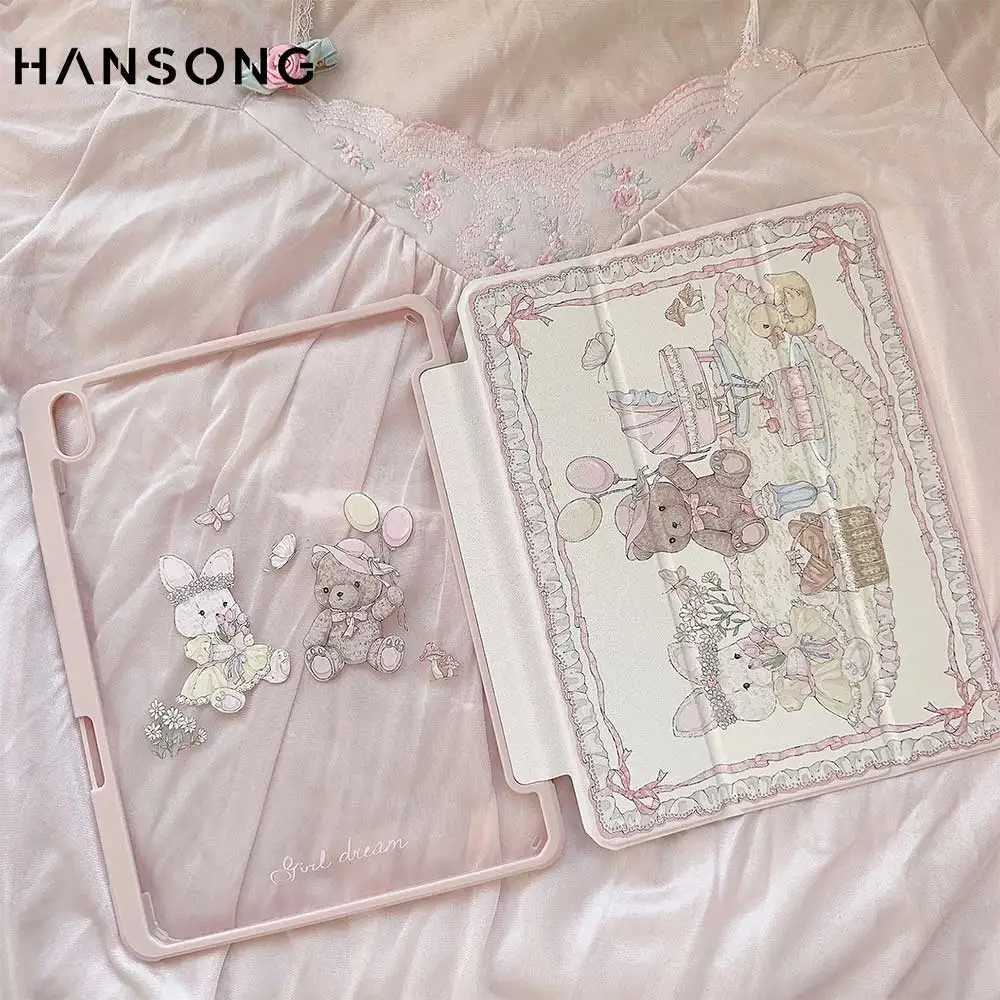 2025 New 3 Fold bear-rabbit iPad Case for Pro 11/129/13 M4 Air 11 13 3/4/5/6 5th-10th Gen 97/102 mini 6 7 with Pencil Holder H251210