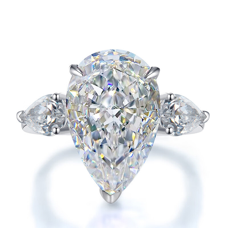 Jewellery Ring Designer Simulated Moissanite Water Droplet Shaped with Zircon Open Mouth Setting for Wedding Anniversary Gift High Quality