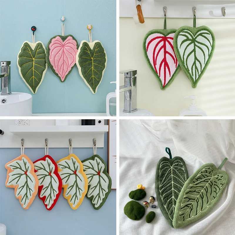 Leaf-Shaped Hanging Hand Towel Soft Coral Fleece Tea Towels Super Absorbent Bath Kitchen Towel Decorative Towels Home Decor C251210