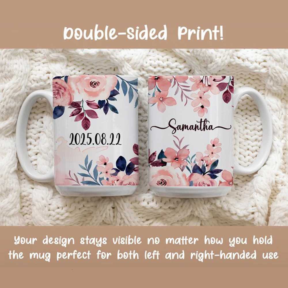 Customized Name Ceramic Mug Personzed Cherry Blossom Design Coffee Cup Pink Flower Mug Christmas Gift for Mom or Friend C251210