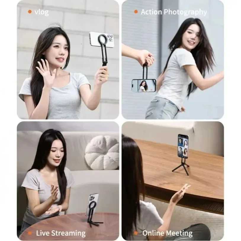 ABS Phone Tripod Carabiner-Mounted For iPhone Portable Dual-sided Magnetic Tripod Desk Mount Phone Handle Holder C251210