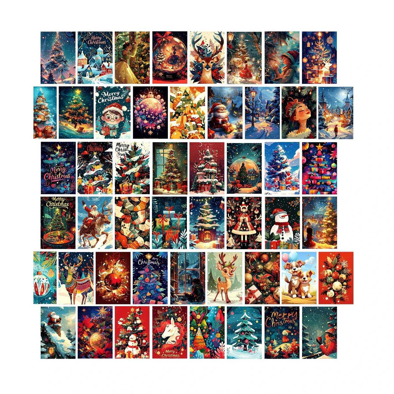 50pcs Christmas Single-Sided Greeting Card Holiday Postcard Decor Cards Diverse Styles Christmas Theme Decorative Paintings Card H251210