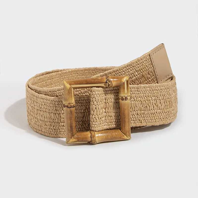 Luxury Korean Version of The Summer PP Laffia Grass Elastic Woven Bamboo Buckle Belt with Beautiful Casual National Wind Womens Belt Y251210