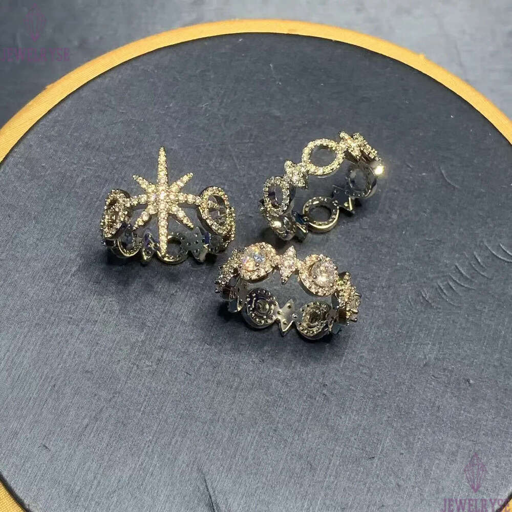 luxury silver diamond star designer ring for women retro vintage shine crystal circle round hollow charm elegant rings jewelry