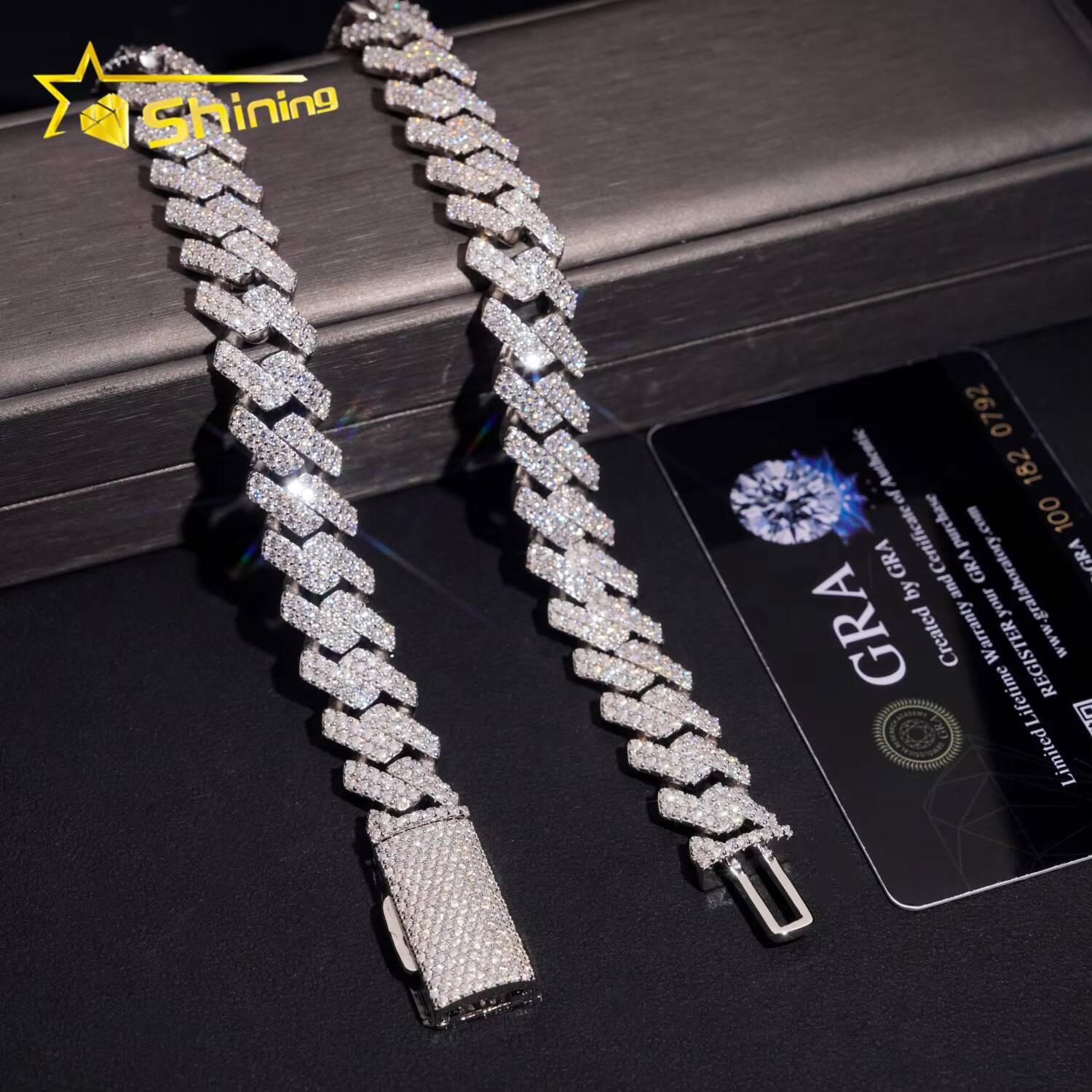 Pass Diamond Tester Moissnaite 2rows 14mm Mens Cuban Bracelet Solid S925 Gold Plated Luxury Cuban Link Chain Hip Hop Jewelry