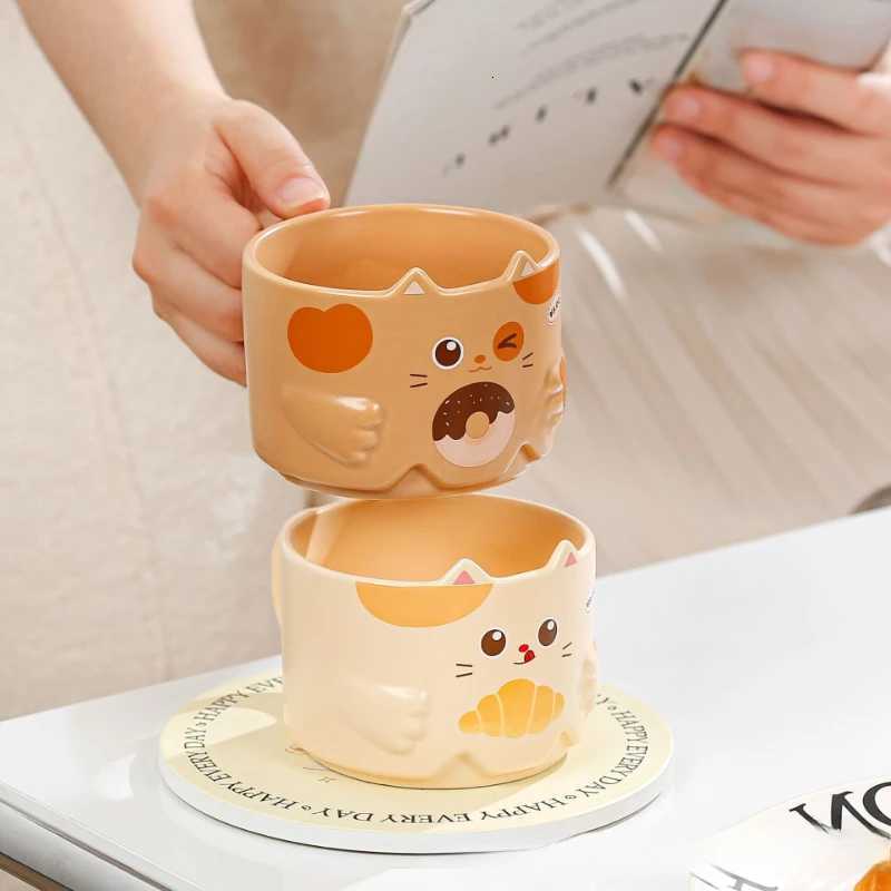 1PC Creative Cat Stacked Cups with Care Design Cartoon Mug Office Home Casual Ceramic Water Cup Coffee Cup C251210