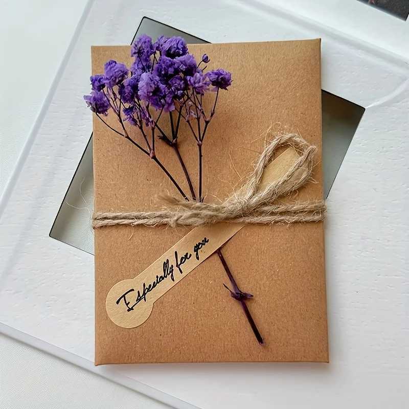 Handmade Kraft Paper Greeting Cards with Flowers For Birthday Christmas - Thank You and Blessing Cards Featuring An Angel Theme H251210