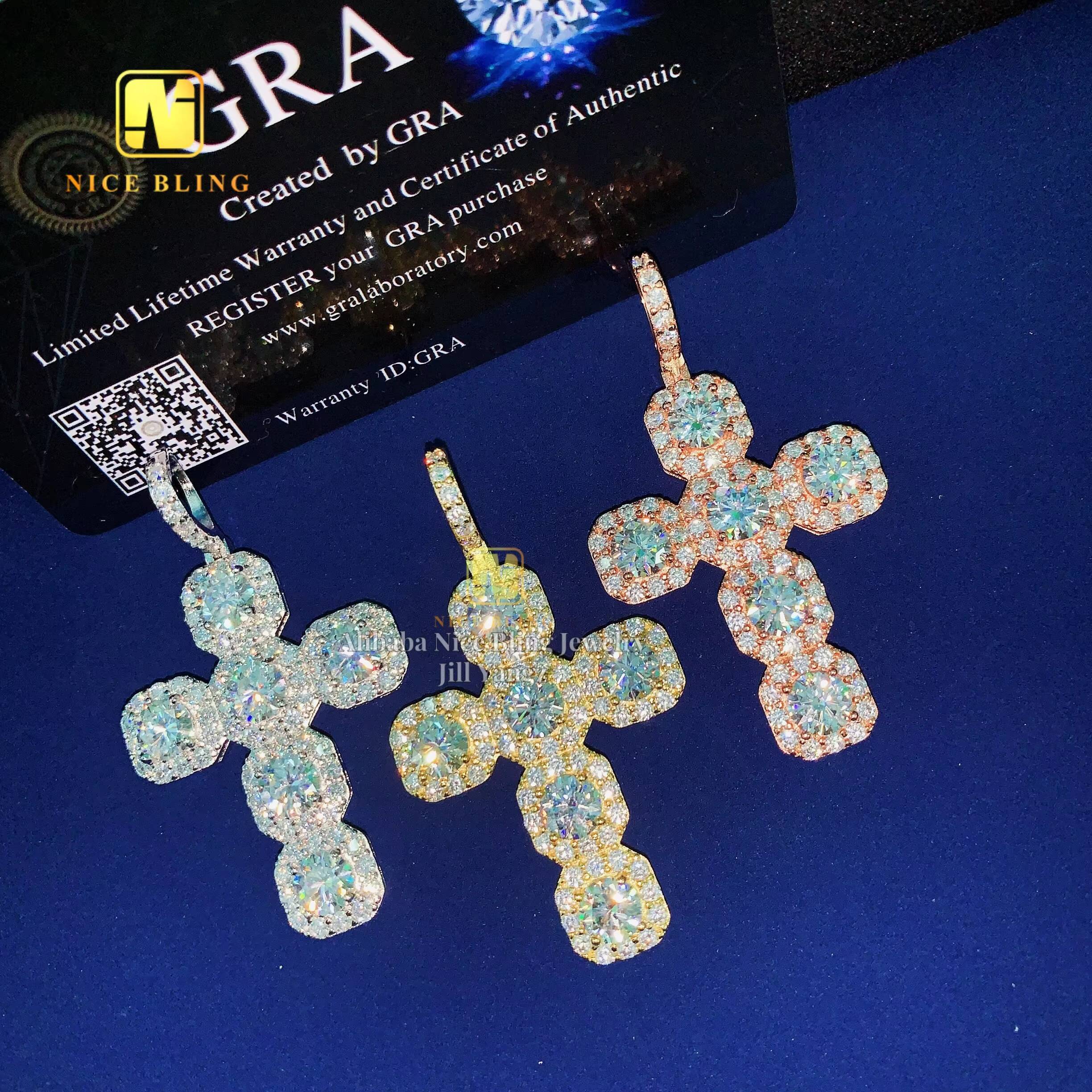 Cross Pendant Moissanite Pendant Pass Diamond Tester Hip Hop Iced Out Pendant Religious Jewelry