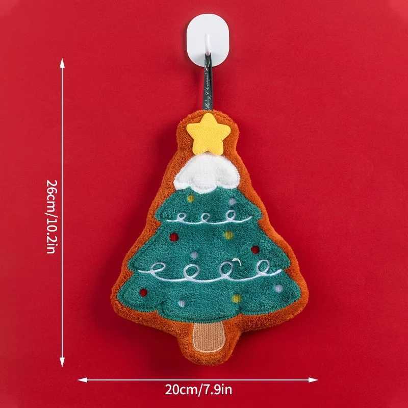 5pc-Coral velvet Christmas Hand towel for Kitchen Bathroom Handkerchief Cute Cleaning Towels with Hanging Rope Xmas Decor C251210