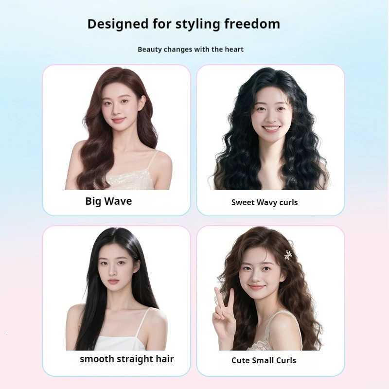Automatic Curling Wand Iron Cold Air Setting Timer Guide Ceramic Coating Hot Air Brush For Long Curly Hair StylesT251210