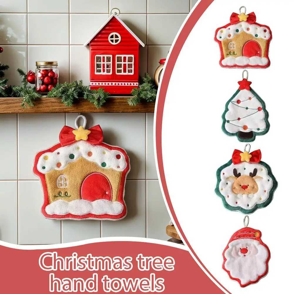 Christmas Hand Towel Cartoon Cute Snowman Coral Fleece Kitchen Cloth Absorbent Childrens Bath Hanging Tool C251210