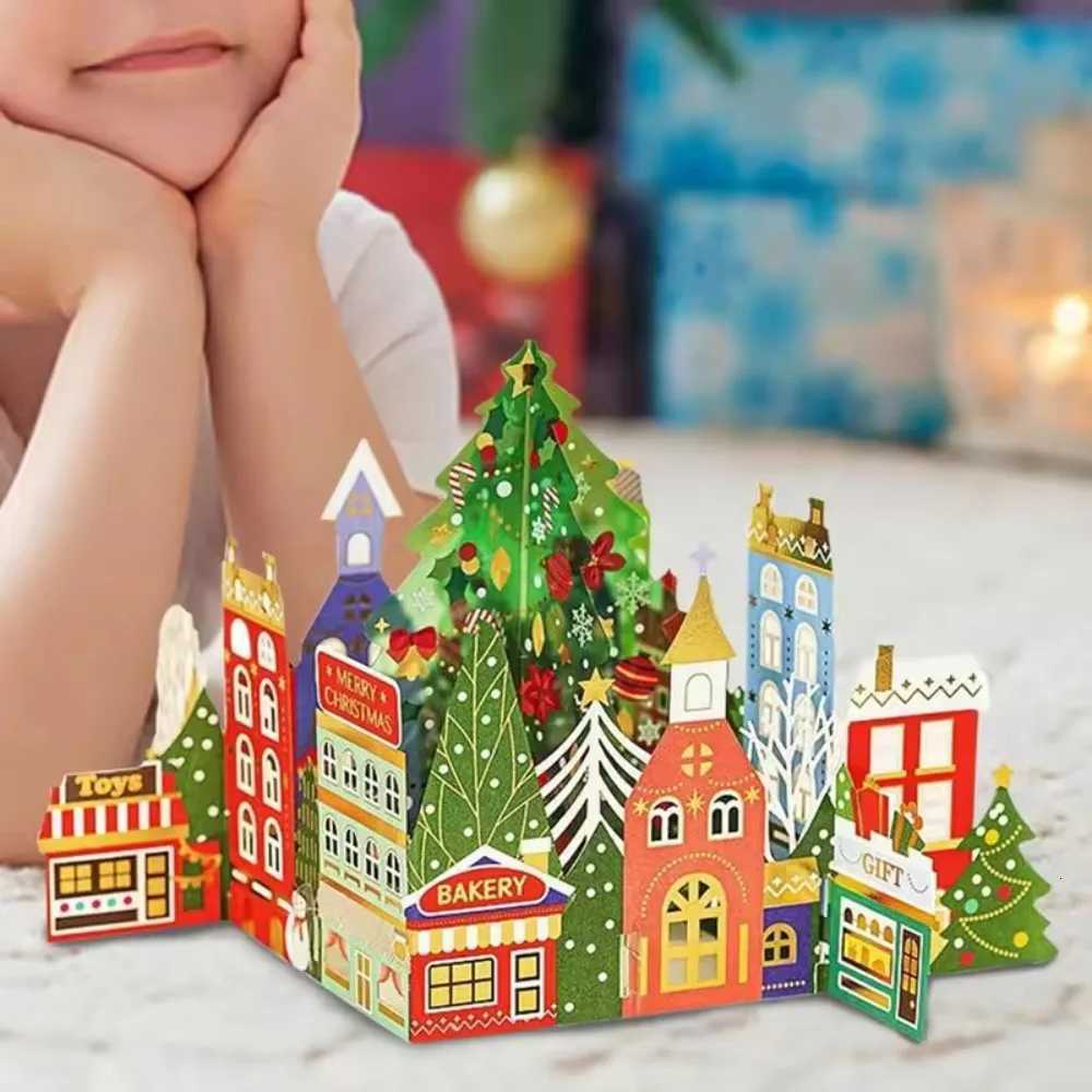 3D Christmas Greeting Cards Hot Stamped -Up New Year Cards Laser E Paper Carving Thank You Letter Friend H251210