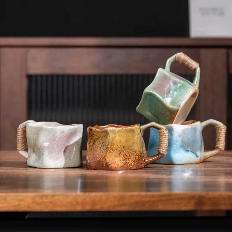 Creative Rough Pottery Coffee Cup Retro Rope Ceramic Cup Irregular Mug Japanese Shaped Drinking Tea Set Living Room Decoration C251210