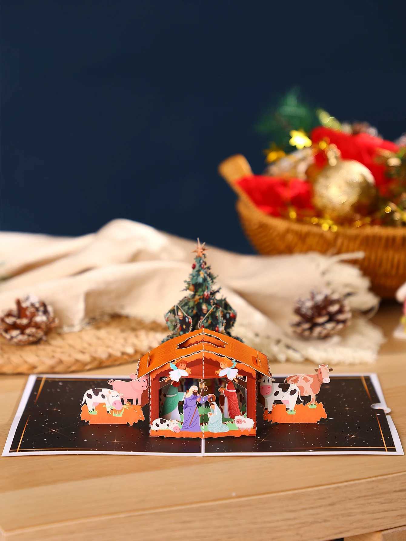 Christmas 3D Up Cards Xmas Tree/Santa/Snowman Theme Creative Holiday Gift Party Favors Decorations He Desk Ornaments H251210