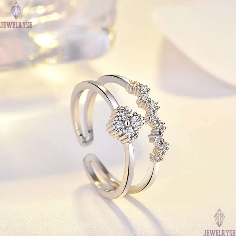 Sweet clover designer ring for women girls s925 silver classic simple double row diamond sparkling crystal band rings jewelry