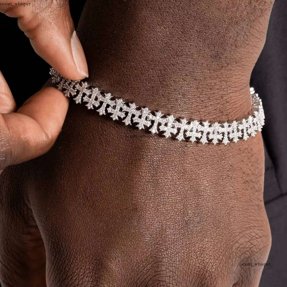 VVS Moissanite Hip-Hop 11.5mm Bracelet Iced Out Full Straight Pull Micro Pave Cross Chain for Men and Women Daily Wear