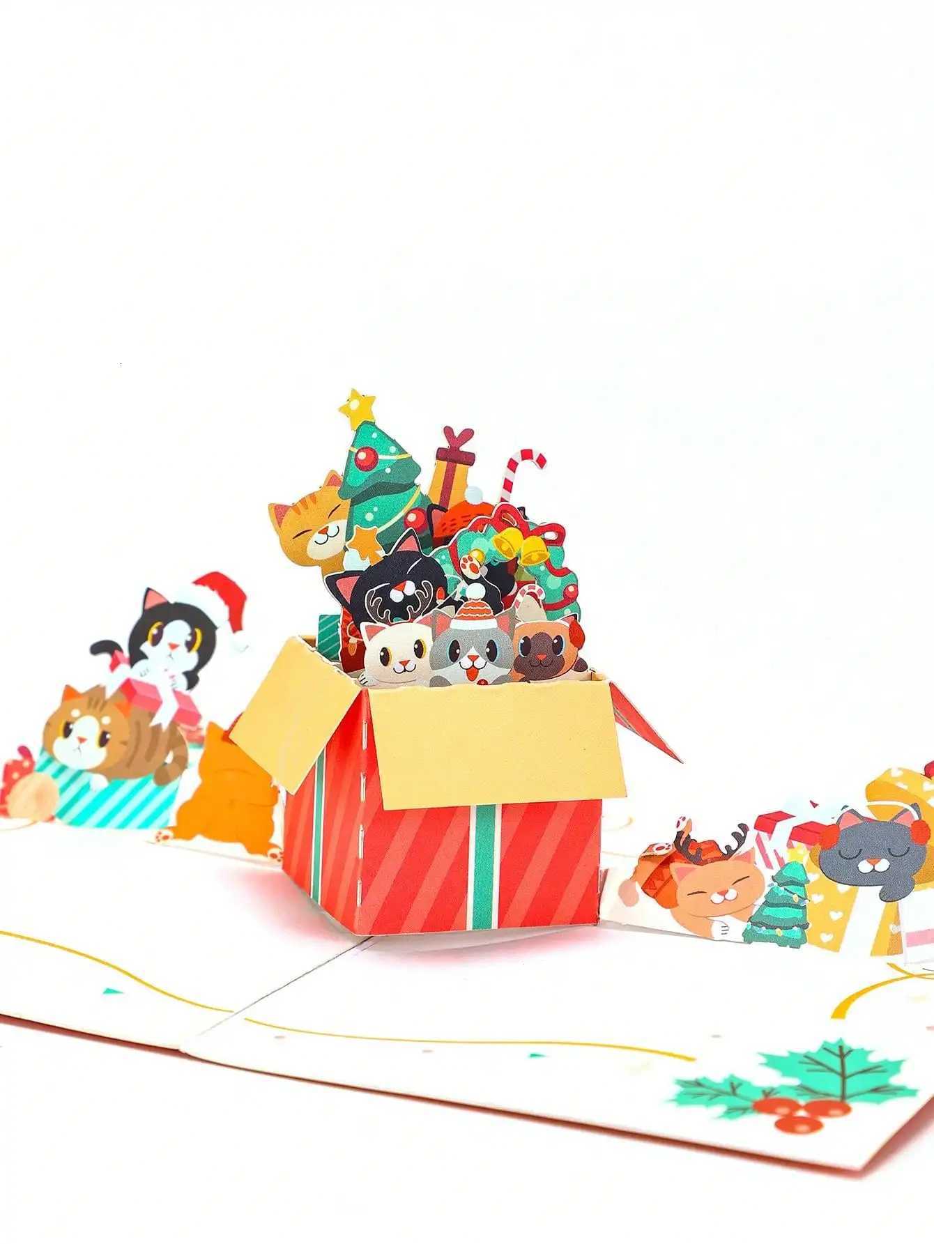 Christmas Kitty -Up Card - 3D Greeting for Her Merry Christmas Gift with Cat Pattern H251210