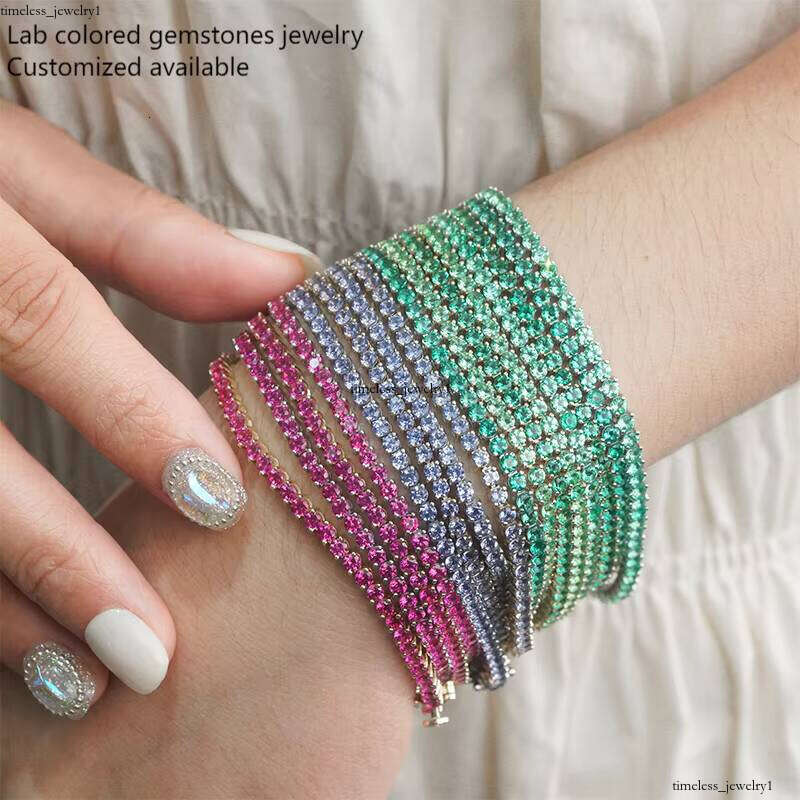 VVS Moissanite China Wholesale Starsgem Round Luxury Engagement 14k Yellow White Gold Lab Gemstone Emerald Ruby Sapphire Tennis Bracelet