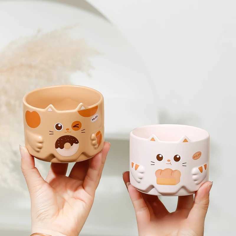1PC Creative Cat Stacked Cups with Care Design Cartoon Mug Office Home Casual Ceramic Water Cup Coffee Cup C251210