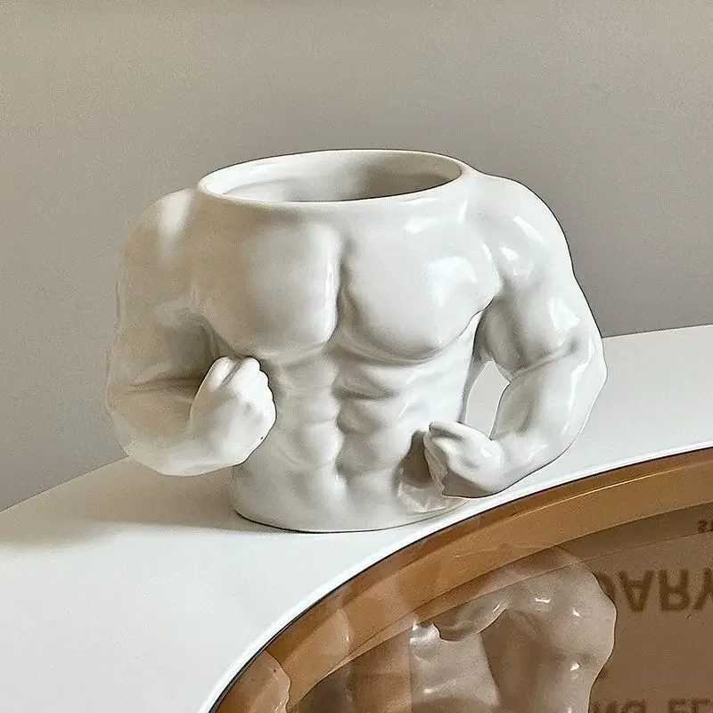 Creative Ceramic Chest Boys Breakfast Cup - Fitness Coach UP YOU Inspirational Coffee Milk Water Cup Fun Gift C251210