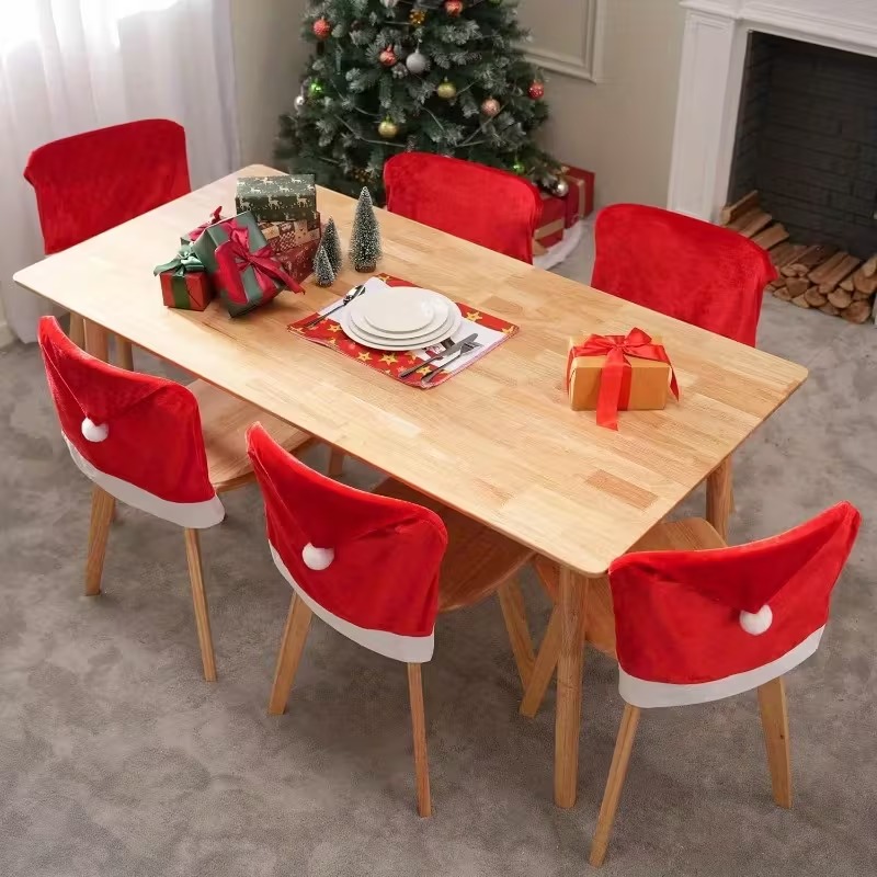 Christmas Chair and Tableware Set, 12 Pieces - Festive Red Santa Hat Design, Perfect for Holiday Dining and Party Decorations
