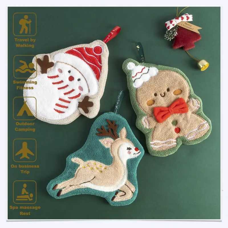 Christmas Hand Towel Kitchen Absorbent Cleaning Cloth Hanging Quick Drying Rag Bathroom Snowman Santa Claus Hand Cloth C251210