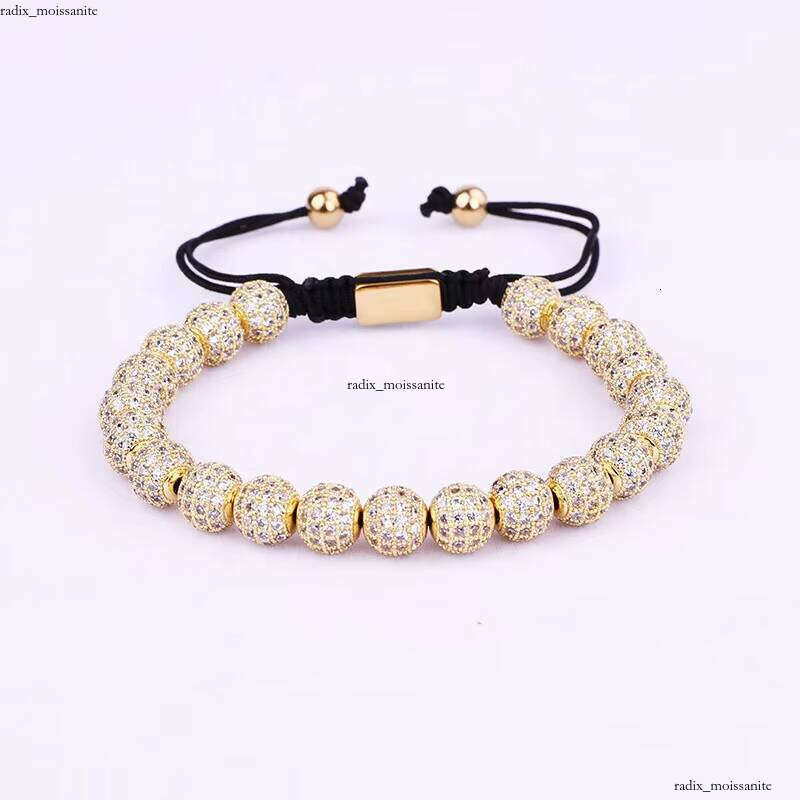 New Design Iced Men's Luxury Bracelet Hip Hop VVS Moissanite Crystal Pave Ball Women's Jewelry Beads Custom Logo Macrame Adjustable B
