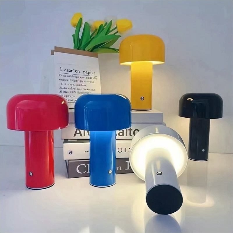 Mushroom Shape Touch Control Rechargeable Table Lamp, Dimmable USB Charging Colorful Desk Light for Home Decor