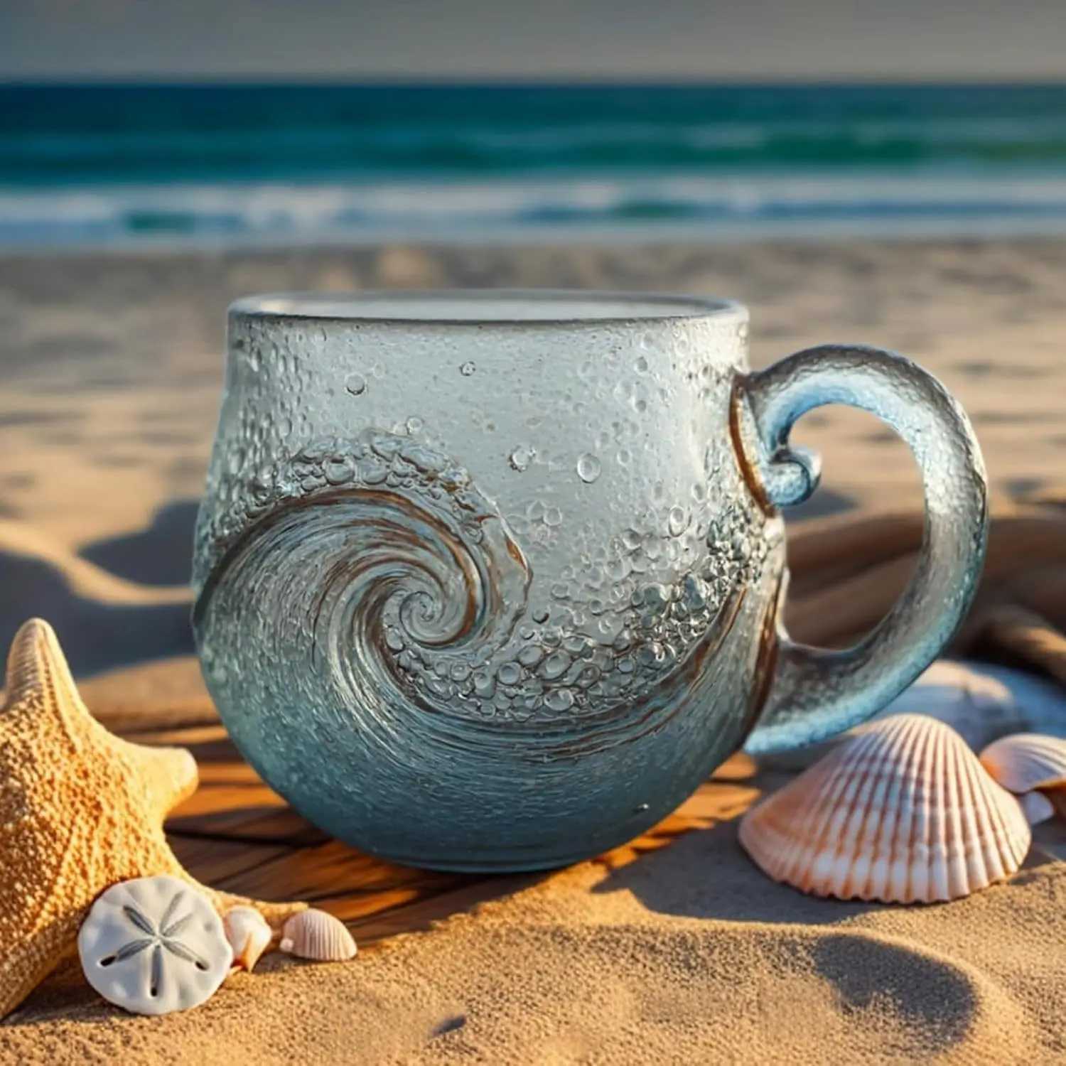 Wave Glass 12oz Wave Glass Unique Textured Beach Lovers Themed Mug C251210