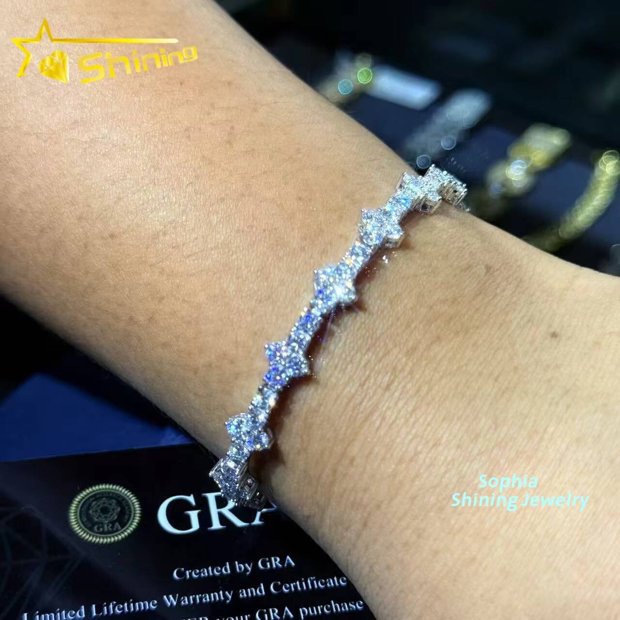 New Arrival Fashion Femme Design 925 SteRling Silver VVS Moissanite Diamond Iced Out Cross Tennis Chain Bracelet