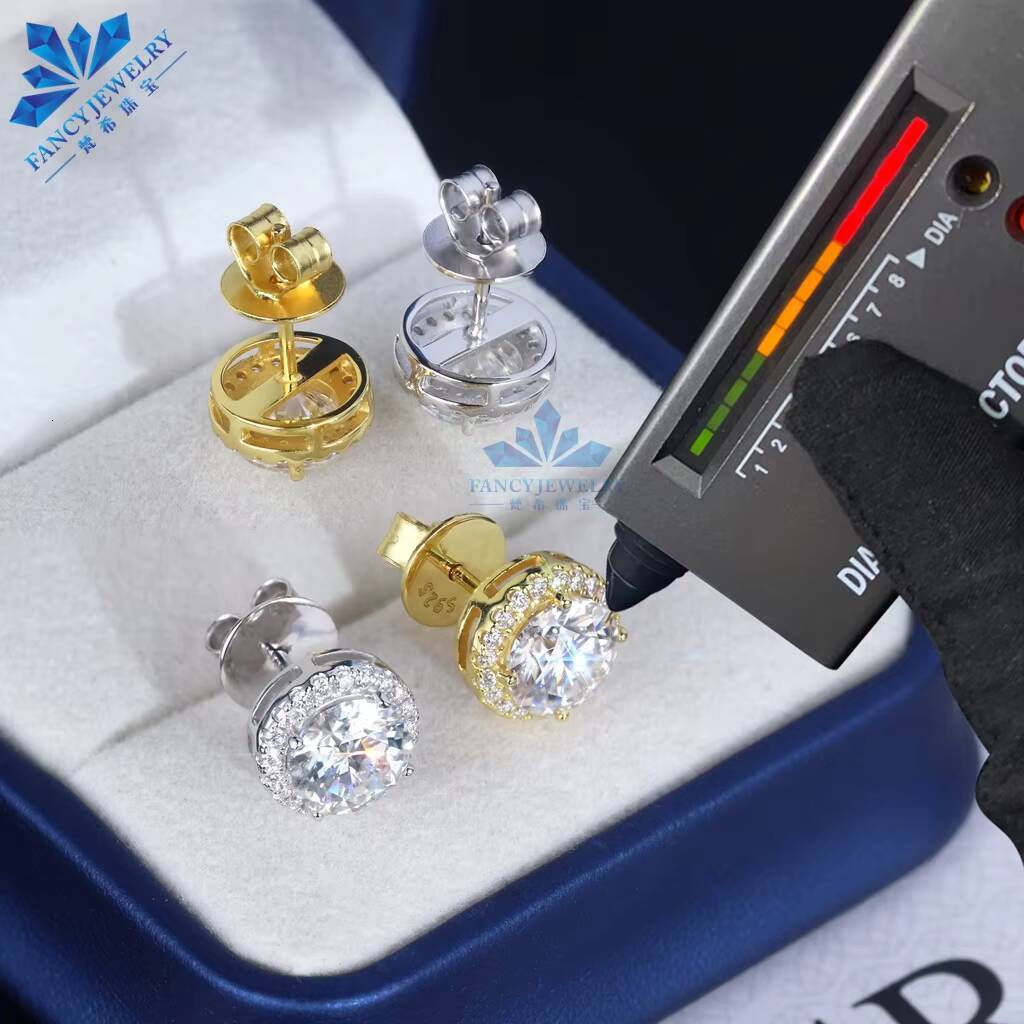 Classic Design 5mm 65mm 8mm Moissanite Diamond Def Vvs Round Moissanite Push Back Halo Stud Earrings for Women